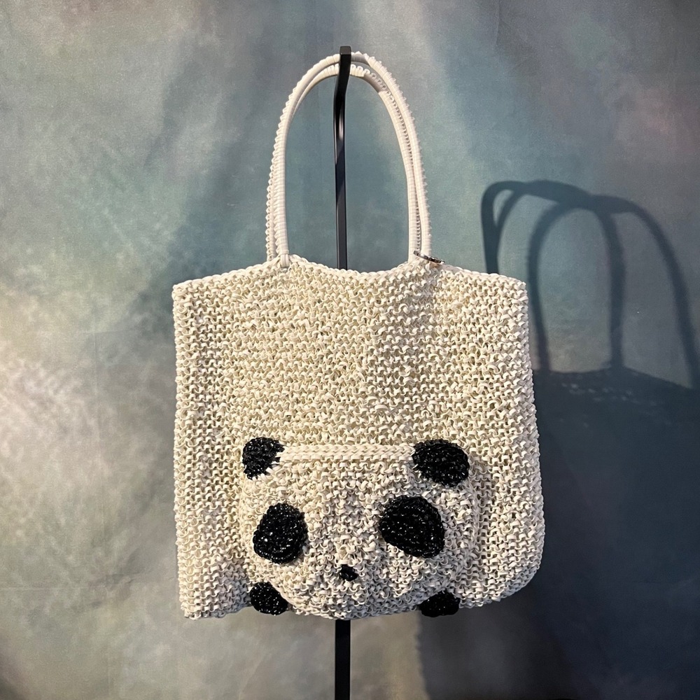 Anteprima Panda Wirebag White Black PVC Hand Knitted Tote‎ Bag PB15S010N4